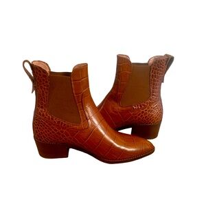 NWOT Veronica Beard Camel Croc-Embossed Boots